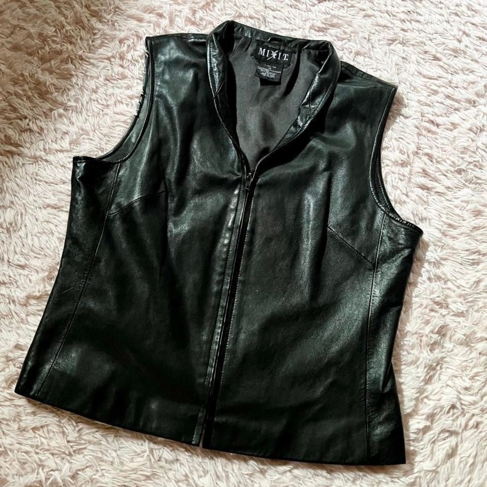 Vintage Authentic Leather Grunge Punk‎ Gothic Biker Vest Womens 14 Concert Emo